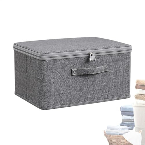 Scatola con serratura, pieghevole, in tessuto, materiale di alta qualità, con coperchio, per casa, ufficio, scuola, sicurezza, grigio