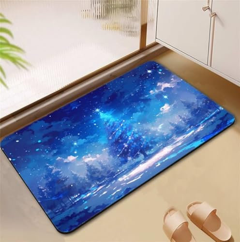 Bath Mat Night Absorbent Bathroom Mat Rug 90x120cm Quick Dry Bath Mat Non-Slip Bathroom Bath Floor Mats Matt Water Washable Shower Mat Carpet Anti Slip Bathmat Tub Bathtub Kitchen Door D4-540