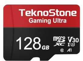 TEKNOSTONE 128GB Gaming MicroSDXC TF Memory Card with Adapter 1 Pack | 100MB/s Read 50MB/s Write UHS-I C10 U3 V30 A1 for Nintendo Switch 1 Steam Deck ROG Ally Console Tablets Phone