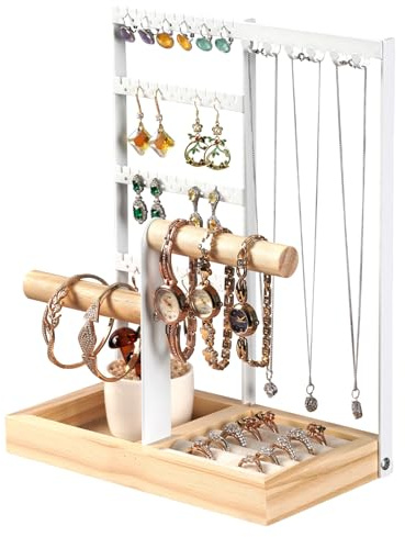 ZUSUZU Schmuckständer,Schmuckhalter,chmuckhalter,Schmuck-Organisator,Schmuckaufbewahrung für Halsketten Armbänder Ohrringe Ohrstecker Ringe, Geschenkidee, weihnachten (Weiß)