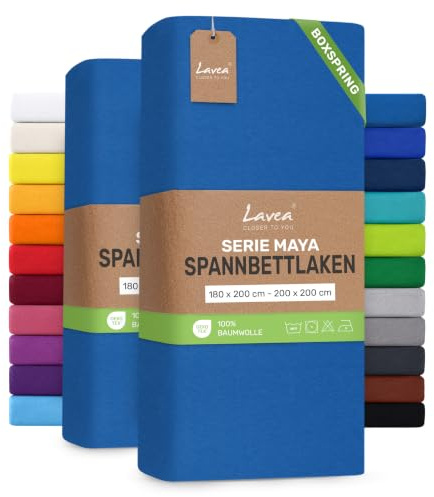 Lavea® 2er Pack Spannbettlaken 180/200x200cm – Aquamarin | 100% Baumwolle – Für Boxspringbetten und Wasserbetten – Für Matratzen bis ca. 35 cm Höhe – Formstabil