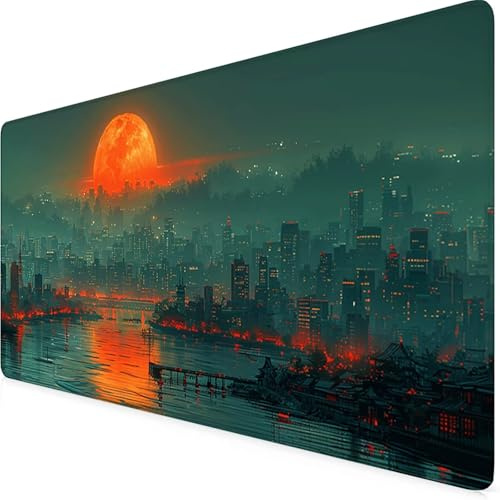 Sonnenuntergang Mauspad XXL 1000x500 mm, Schreibtischunterlage Gebranntes Orange Mousepad mit rutschfeste Gummibasis, Vernähte Kanten Design wasserdichte Desk Mat für Schreibtisch Deko Zubehör p7-5S
