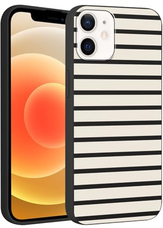 Foonary Striped Print Phone Case for iPhone 12/iPhone 12 Pro 6.1, Cute Fashion Pattern Aesthetic Trendy Stylish Design Women Girly Cover Camera Protective Slim Silicone Shockproof, Black and White