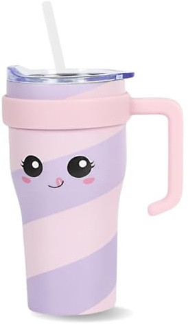 Gourde Isotherme Kawaii 0,6 l en Inox - Violet | Mug Kawai Isotherme avec Paille et Poignée Ergonomique - En Inox pour Conserver vos Boissons au Chaud ou au Frais