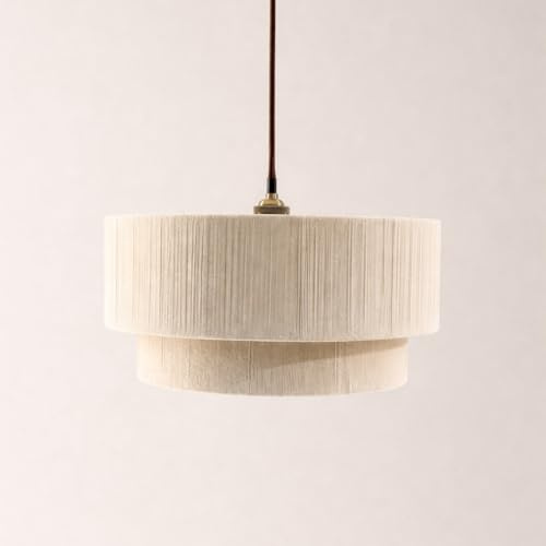 CGC Lighting Indoor Ceiling lamp Shade Fine Cotton String Large Two Tier Layered Easy fit Non Electrical (Cream String Two Tier)