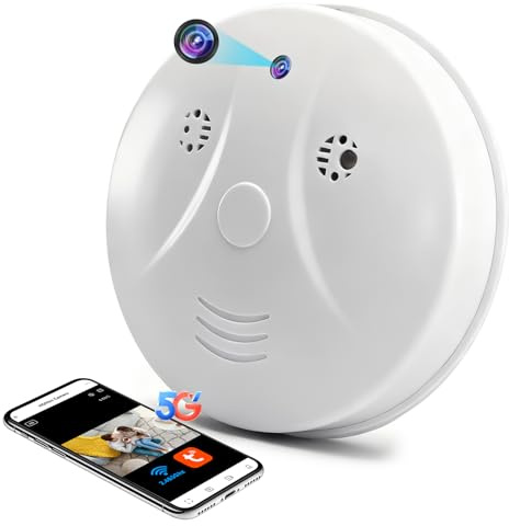 Nisanmoon Telecamera Nascosta Wi-Fi, Telecamera Nascosta Rilevatore di Fumo | Mini Telecamera Spia Nascosta, WiFi a 2,4 e 5 GHz, APP Tuya, Visione Notturna, Rilevamento del Movimento