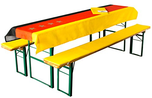 Brandsseller Auflagenset für Bierzeltgarnituren 3-teilig 2 Bankauflagen gepolstert 220x25 cm und 1 Tischdecke 240x90 cm für alle gängigen Festzeltgarnituren Bierbankauflagen Outdoor - WM Gelb