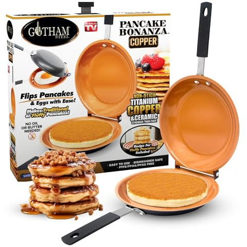 GOTHAM STEEL Sartén Doble Antiadherente de Cobre para panqueques Molde, Aluminio, Multicolor