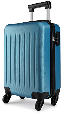 KONO Hartschale Koffer Trolley Rollkoffer Zwillingsrollen ABS Handgepäck Bordgepäck 4 Rollen, 48cm 19 Zoll(Dunkelblau)