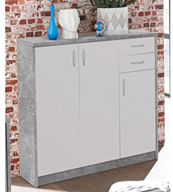 möbelando Kommode Beistellschrank Sideboard Anrichte Standschrank Holzkommode Olli VI Beton/Weiß
