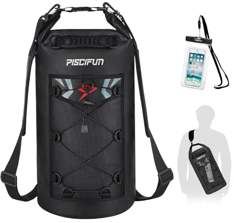 Piscifun Wasserdicht Dry Bag Rucksack Schwimm Dry Rucksack für Wassersport - Angeln Segeln Kajak Surfen Rafting Camping Geschenke für Männer und Frauen, die frei wasserdichte Schutztasche Schwarz 30L