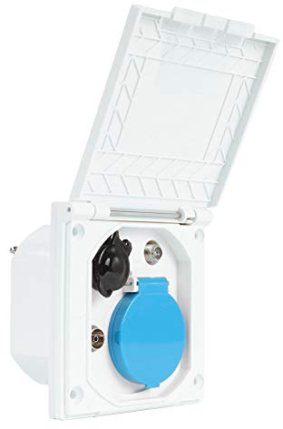 CEE - Enchufe para exteriores (240 V, 12 V, antena satélite, IP44, ideal para caravanas, autocaravanas o autobuses de camping), color blanco