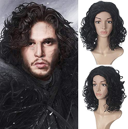 GHK Game of Thrones Jon Snow Männliche Schwarze Perücke Cosplay Erwachsene Rollenspiele Phantasie Halloween Kostüm Synthetische Kurze Lockige Perücken