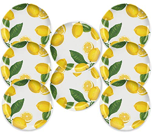 Lemon Fresh Melamine/Plastic/BBQ/Outdoor Dinner Plates Set (8)