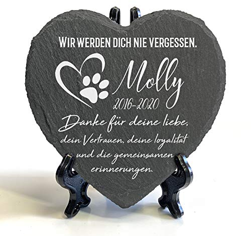 Individueller Personalisiert Herzform Tiergrabstein Schiefer Gedenkstein + Ständer für Hund, Katze und andere Haustiere Tiere - Größe | 10 x 10 cm | - Name