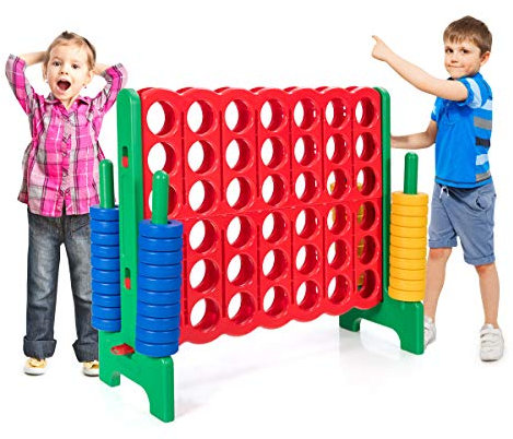 RELAX4LIFE Vier-Gewinnt Spiel, 4 in Line mit 42 Jumbo-Ringen und Schieberegler zum schnellen Neustart, Spiel für Erwachsene und Kinder, Strategiespiel Gesellschaftsspiel für Outdoor (Grün)