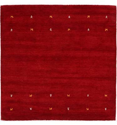 carpetfine Wollteppich Gabbeh Uni Quadratisch Rot 250x250 cm | Moderner Teppich für Wohn- und Schlafzimmer