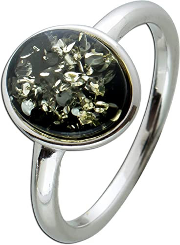 Ch.Abramowicz Bernsteinring Silber 925 moosgrüner Edelstein 17