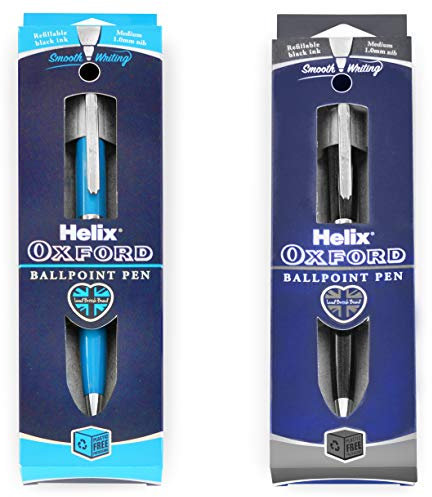 Helix Oxford Premium Ballpoint Pen - Graphite and Light Blue Barrel - 1.0mm Nib - Black Ink - Pack of 2