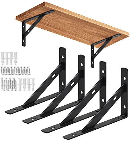 Black Shelf Brackets Heavy Duty Brackets for Shelves 250 * 160mm 4PCS Decorative Shelf Brackets with Screws
