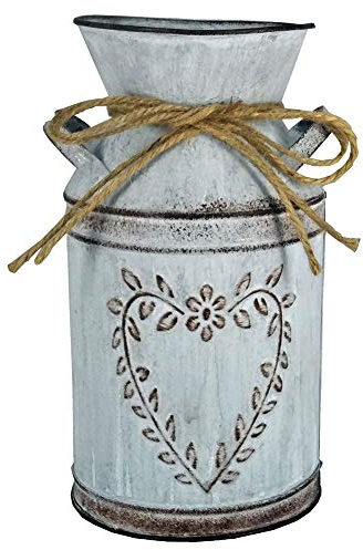 ikasus Vintage Blumenvase Metall Blumentöpfe,Eisen Blumentopf Shabby Chic Deko,Herz Milchkanne, Landhaus Vase Rustikal Blumeneimer Metall Übertopf Topf für Valentinstag Balkon Wohnzimmer Tischdeko
