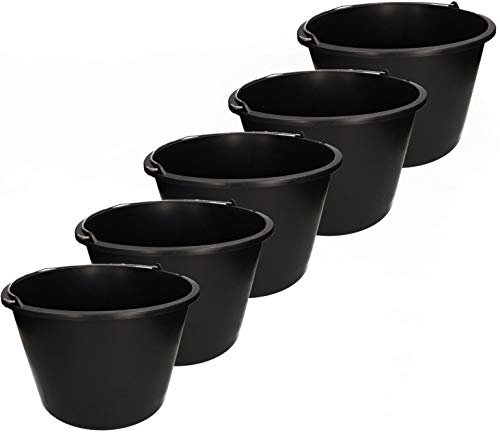 KOTARBAU 5er Set Baueimer aus Kunststoff Putzeimer Mörteleimer Zementeimer Wassereimer Garteneimer Kunststoff-Eimer Schwarz 20L
