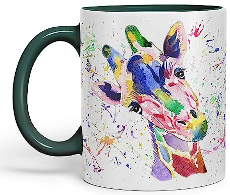 Vixar Tasse colorée avec motif girafe arc-en-ciel - Cadeau d'anniversaire, travail, bureau, Noël, thé, café (vert foncé)