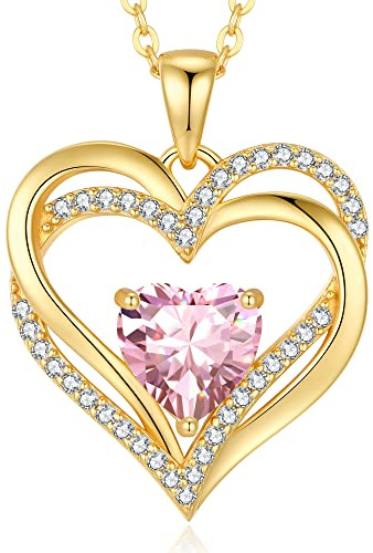 CDE Kette Damen Herzkette 925 Sterling Silber Geburtsstein Halsketten Schmuck Herz Anhänger Weihnachten Valentinstag Muttertags Geschenk Hochzeit Jubiläum Geburtstag Frau Freundin Mama