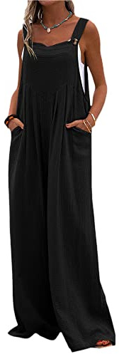 YILEEGOO Cotton Linen Dungarees for Women, Ladies Casual Overalls Baggy Wide Leg Pants Jumpsuit Playsuit
