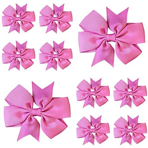 10pcs Fuchsia Pink Hair Bows Clips Slides Grips 3 inch Pinwheel Solid Vibrant Colour Girls Hairbows