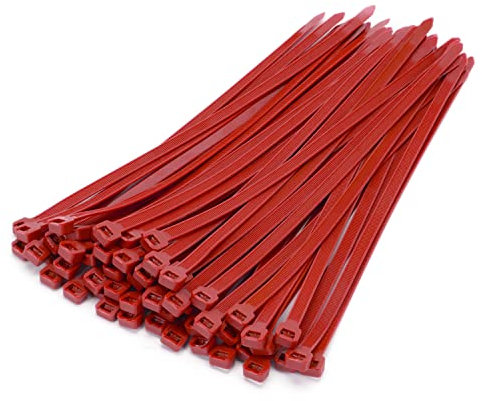 XINGO Confezione da 50 Rosso Fascette di Qualità per Uso Industriale, 400mm x 7.6mm,scette in Plastica Regolabili Multiuso per Uso Interno ed Esterno