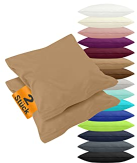 npluseins 2er Pack Kissenbezüge aus Jersey-Baumwolle in unifarbenem Design 1179.1539, ca. 80 x 80 cm, Sand
