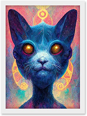 Doppelganger33 LTD Cosmos Astral Cat With Colourful Energy Frequencies Artwork Framed Wall Art Print A4