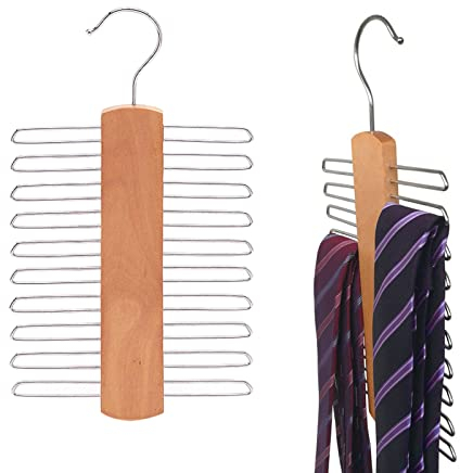 2 Pieza Pañuelo de Seda Estante, Estante de Corbata de Madera, Percha de Corbata de Madera, con 20 Ganchos, para Organizar y Almacenar Corbatas, Cinturones y Bufandas