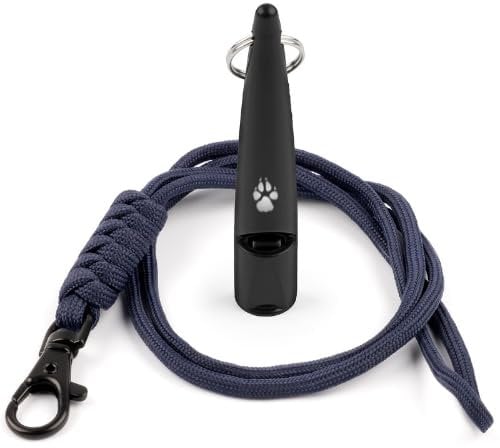TDL Gun Dog Training Whistle with Lanyard - Dog Whistle with Loud, Solid Tone & Far Reaching Sound - Ideal High-Frequency Long-Distance Dog Recall Whistle for Most Breeds - Black with Navy Rope