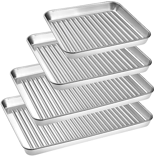 Backblech 4er Set, Rechteckig Edelstahl Kuchenblech Backofenblech, Tiefes Backofen Ofenblech für Backen Kochen Servieren, Hochglanzpoliert & Spülmaschinenfest, 40.5x30.5x2.5cm