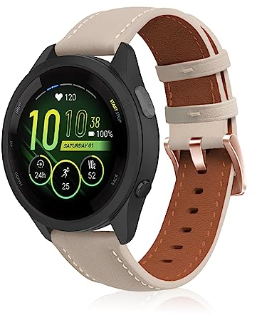 KeeFos 18mm Armband Kompatibel mit Garmin Venu 3S 41mm/Venu 2S/Forerunner 265S/Forerunner 255S/255S Music, Herren Damen Uhrenarmband, Leder Ersatzarmband für Garmin Vivoactive 4S 40mm - Aprikose