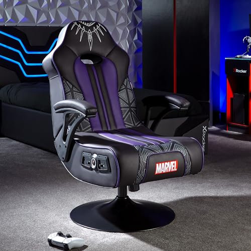 X-Rocker Official Marvel Black Panther Gaming Chair, Folding Audio Gaming Pedestal with Wireless Bluetooth 2.1 Speakers, Sound Reactive Vibrating Chair Gaming Seat for Kids & Juniors - Elite Edition