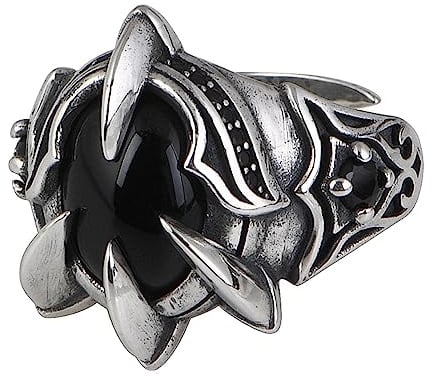 Punk 925 Sterling Silber Adler Klaue Ring mit Schwarzer Zirkonia für Herren Damen Offen Verstellbar