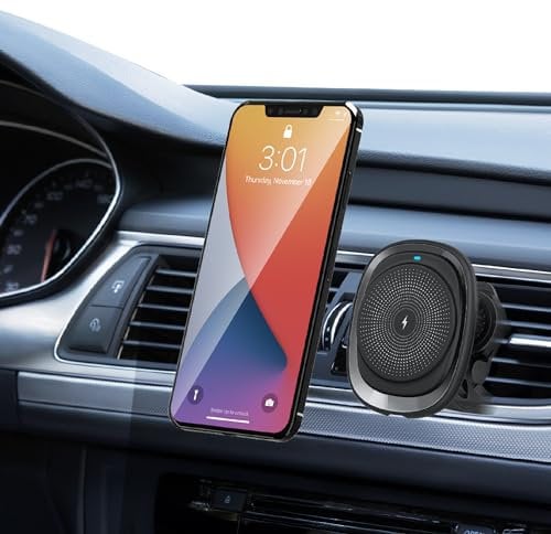 MMOBIEL Trådlös Laddare Bil Kompatibel med MagSafe Car Mount Bilfäste - 15W Magnetisk Bilhållare för Trådlös Handsfree-Laddare - för Bilens Luftventil - Kompatibel med iPhone 17/16/15/14/13/12/11