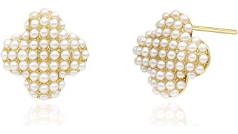 QUKE Goldene vierblättrige Kleeblatt simulierte Perle Ohrstecker Elegante Ohrringe für Frauen Mädchen durchbohrt
