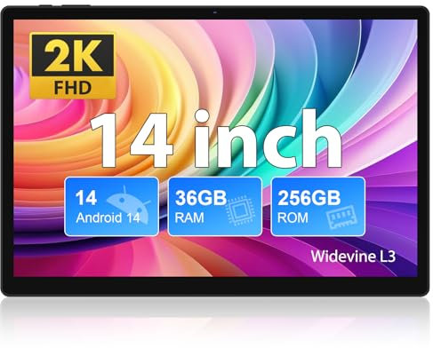 FASTWD Tablette 14 Pouces Android 14 Tablette,2025 Newest Tablette Tactile avec 5G WiFi,36Go+256Go/11580mAh/20W/13+8MP/Octa-Core/Face ID/TÜV/GMS/Widevine L3/BT5.0/GPS/Tablette avec étui,Gris