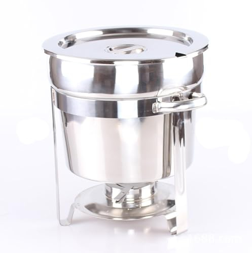 Soup Chafers Soup Warmer for Catering, Wedding, Parties, Stainless Steel Round Food Warmer Commercial Soup Pot Chafing Dish with Pot Lid & Fuel Holder (Silver), 11L