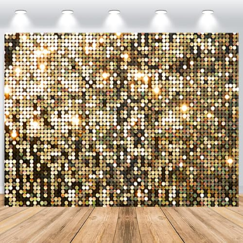 ASDCXZ Gold Hintergrund 2.2x1.5m, Goldenen Glitter Pailletten Traum Fotowand, Vinyl Fotobox für Geburtstag Hochzeit Abschluss Ball Party, Portrait Fotostudios