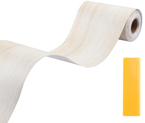 Lifuncren Ruban Adhésif Bois Papier 10cm x 15m Ruban à grain de Bois Imperméable, Papier Adhesif pour Meuble Bois, Ruban Adhésif Effet Grain de Bois Réparation pour Sols, Portes, Plinthe(Érable blanc)