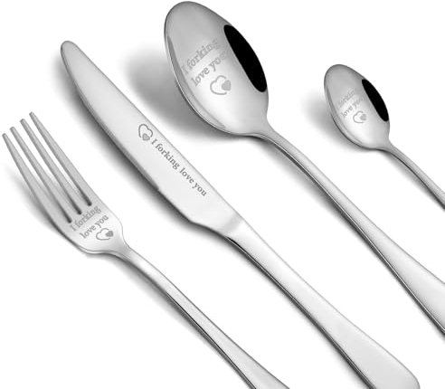 4Pcs Cutlery Set - I Love You Knives and Forks with Gift Box, Engraved Flatware Cutlery Set, Stainless Steel Knife and Fork Sets, Personalised Gifts for Him or Her, Valentine's Day Christmas