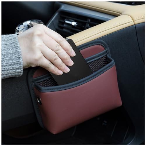 Qirc PU Leder Auto Seite Tasche Veranstalter, Universal Auto Tasche Tasche Handyhalter für Auto, Autositz Lücke Füller Lagerung Zubehör Veranstalter für Auto Tür, Konsole (Rot)