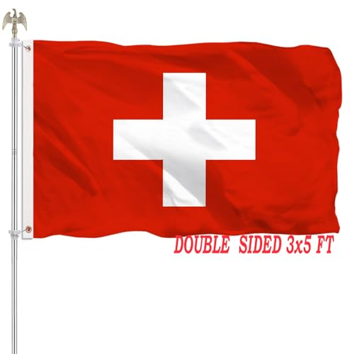 3x5 Bandiera Svizzera Svizzera Outdoor Doppio Lato Resistente Bandiera Svizzera Bandiera Paese Banner Colori Vividi Panno di Nylon 210D con 2 Occhielli in Ottone 4 File di Punti