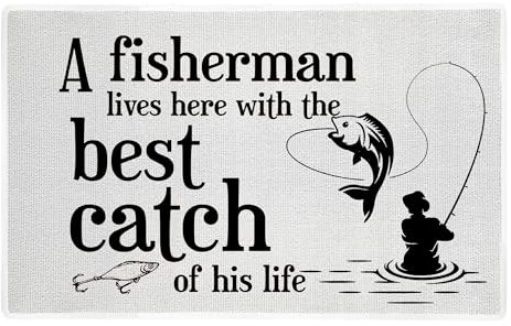 Likjad Fishing Door Mat,Fish Rug Door Mat,Fishing Gifts for a Fisherman Lives Here with The Best Catch of His Life,Fish Decor for Home Front Door Mats Outdoor Doormat 17x30 Inch