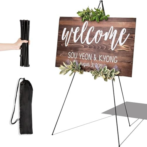 Easel, Thicken Display Easel Stand for Wedding - Artist Instant Tripod Collapsible Portable Floor Easel for Posters- 63 Adjustable Easy Folding Metal Stand for Display Show